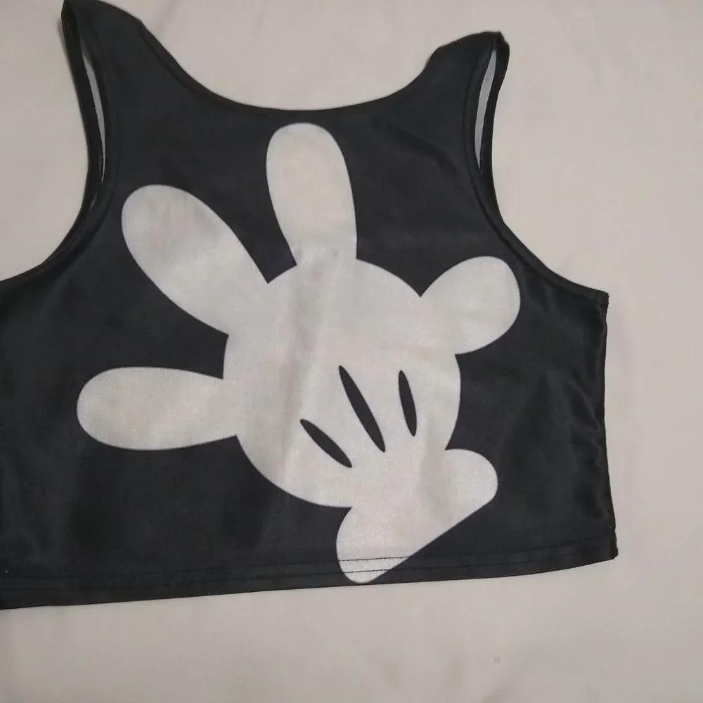 Black Mickey Mouse Hands Graphic Crop Tank Top - Picture 2 of 2